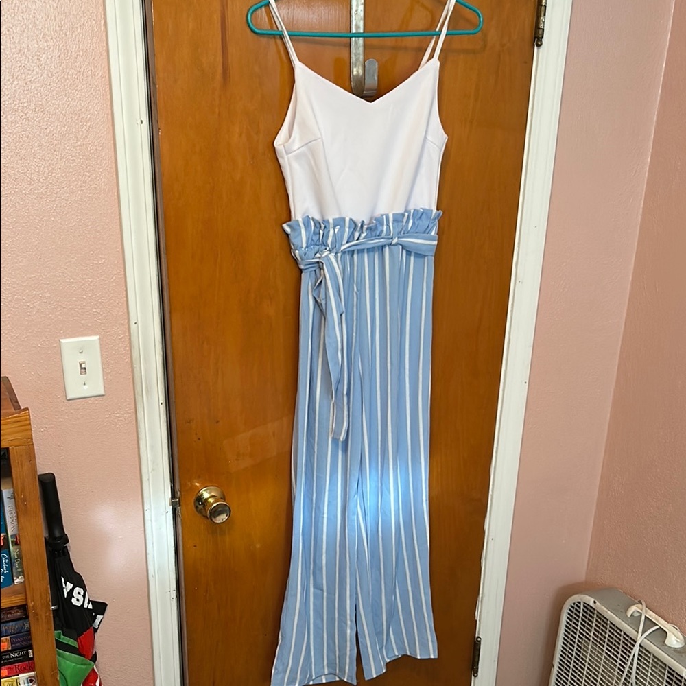 Stella Tweed White and Blue Striped Jumpsuit